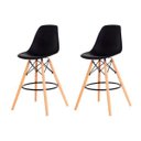 Ver imagem 1 de Kit 2 Banquetas Alta Eiffel Eames Preta Base Madeira Cozinha Bar Bistrô Bancada
