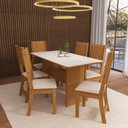 Ver imagem 1 de Conjunto de Sala de Jantar 1 Mesa Tampo Retangular MDF 6 Cadeiras Atenas Laranja/Freijó/Off White/Linho