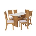 Ver imagem 2 de Conjunto de Sala de Jantar 1 Mesa Tampo Retangular MDF 6 Cadeiras Atenas Laranja/Freijó/Off White/Linho