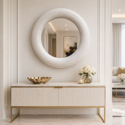 Espelho Decorativo Madrid Veludo 60cm Off White
