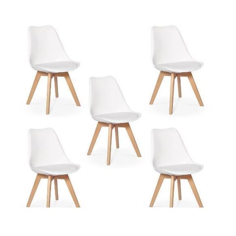 Kit 5 Cadeiras Leda com Almofada, Saarinen Wood Pés Madeira - Sala de Jantar, Cozinha, Escritório, H