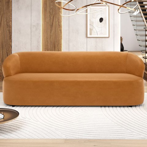 Sofá 3 Lugares Orgânico Sala de Estar Living 205cm Carmen F04 Couríssimo Whisky - Lyam Decor