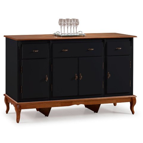 Balcão Buffet 4 Portas e 3 Gavetas com Pés Luiz XV 60635 Linz Móveis - Preto/Imbuia