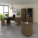 Ver imagem 1 de Kit 4 Peças com Escrivaninha em L, Gaveteiro, Armário Multiuso Alto e Estante Livreiro