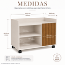 Ver imagem 3 de Gabinete Banheiro com Rodinhas 60cm MDP Porta Madeira 2 Nichos