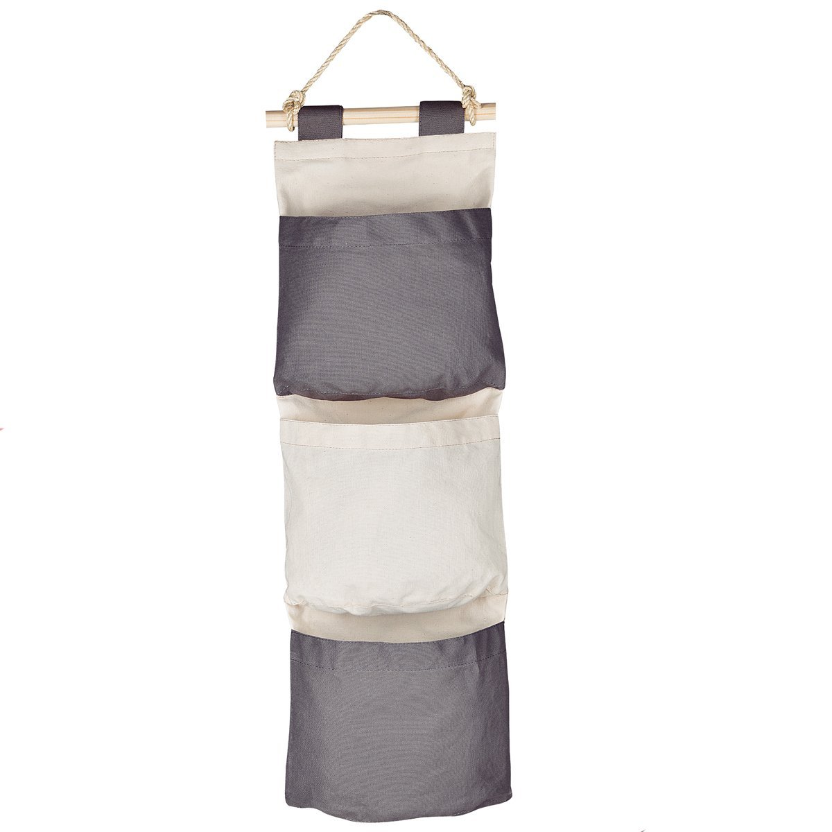 Organizador 3 Bolsos de Lona e Corda para Pendurar - Tramontina - Bege com Cinza 91751/032