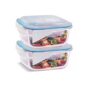 Kit 2 Potes Vidro Hermético Trava Quadrado 800ml Marmita