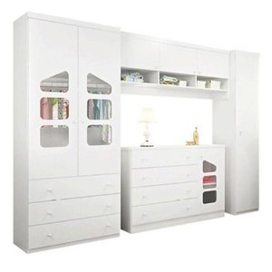 Quarto Modulado Infantil em Mdf Cômoda Roupeiro Aéreo Eloisa - Isi Shop