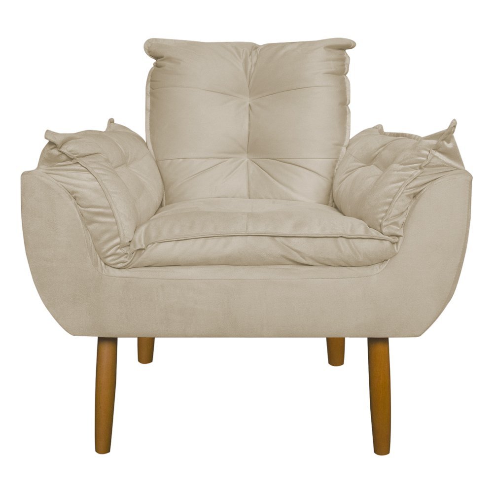 Conjunto Decorativo Poltrona com Puff Opala Suede Bege - Montanaris Decor MD MONTANARIS DECOR - 2