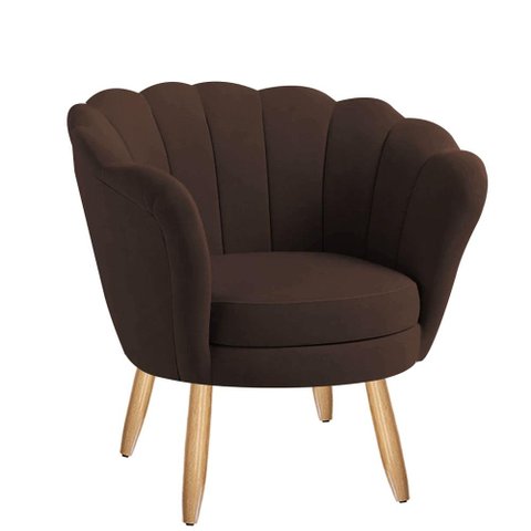 Poltrona Decorativa Pétala Veludo Marrom Claro Pés Palito