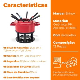 Panela de Fondue em Cerâmica com 13 Peças Vermelho - Brinox - 5