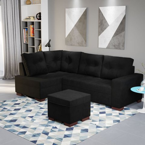 Sofá de Canto com Puff 6 Lugares 238cm Gávea