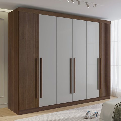 Guarda-Roupa Casal Ripado 100% MDF 6 Portas 6 Gavetas Paris Plus Marrom/Castanho/Off White