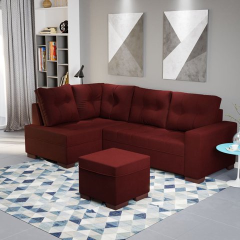 Sofá de Canto com Puff 7 Lugares 238cm Gávea Vermelho