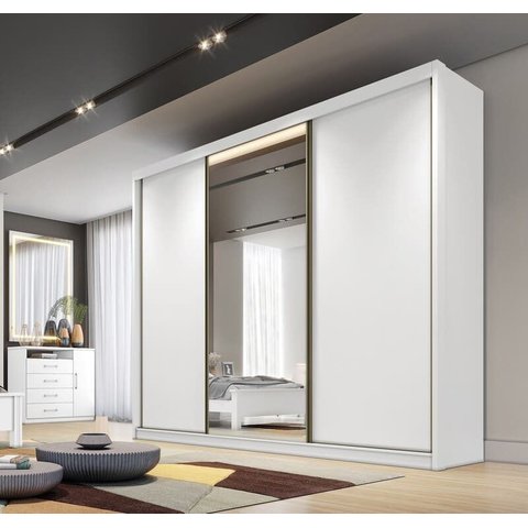 Guarda Roupa Casal com 1 Porta Espelhada 8 Gavetas - Londres-Branco - Móveis Novo Horizonte
