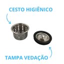 Ver imagem 4 de Válvula Higiênica Cozinha 3 1/2 Inox Cesto e Tampa Antiodor