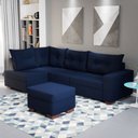 Ver imagem 1 de Sofá de Canto com Puff 7 Lugares 238cm Gloria Azul