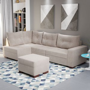 Sofá de Canto com Puff 7 Lugares 238cm Gloria 