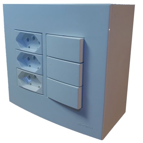 Caixa 4x4 Versatil Sobrepor Branco - 3 Interruptores simples + 3 tomadas 20 A