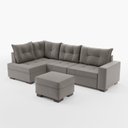 Ver imagem 2 de Sofá de Canto Estilo Industrial com Puff 7 Lugares Suede Cinza Gávea 266cm