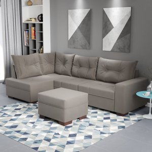 Sofá de Canto com Puff 7 Lugares 238cm Gloria 