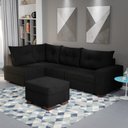 Ver imagem 1 de Sofá de Canto com Puff 7 Lugares 238cm Gloria Preto