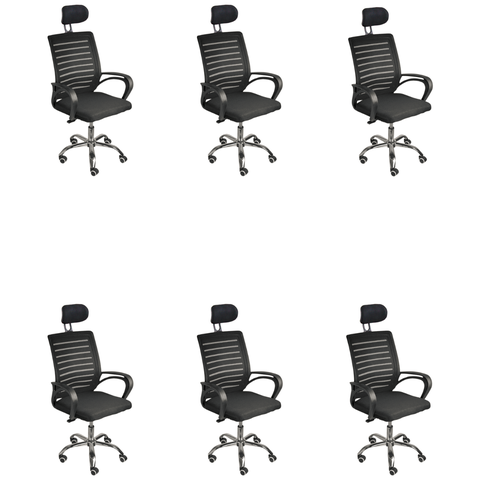 Kit 6 Cadeiras de Escritório Secretaria Diretor Roma Ergonômica com Apoio de Nuca