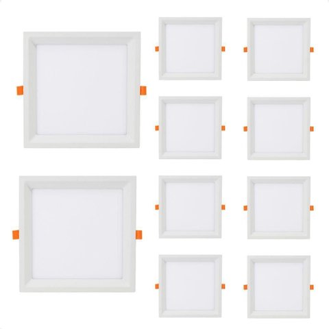 Kit 10 Painel de Led Quadrado Embutir Recuado 6w Bivolt Taschibra 3000k Quente