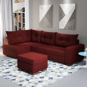 Sofá de Canto com Puff 7 Lugares 238cm Gloria