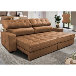 Sofá de Couro Legítimo Retrátil e Reclinável 2,75m Molas Ensacadas Cama Inbox Majesty Mel - 1
