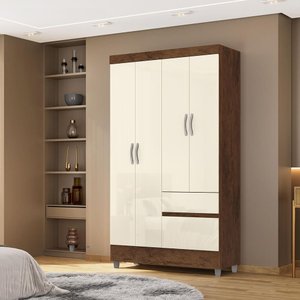 Guarda Roupa Ideal 4 Portas para Quartos Pequenos e Compactos:imbuia Champanhe