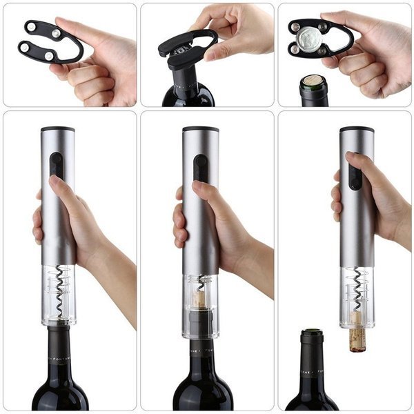 Kit Abridor de Garrafa Automático Saca Rolhas de Vinho Elétrico a Pilha com Cortador - 7