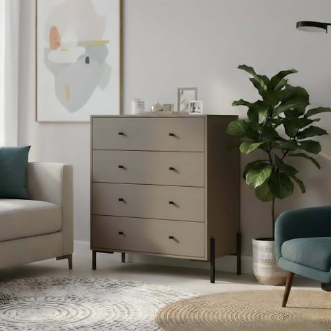 Cômoda 4 Gavetas com Pintura UV e Pés em Metal 95x89x45cm Taupe