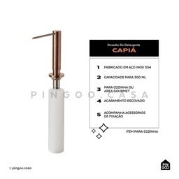 Dosador de Detergente 500ml Aço Inox 304 Capiá Pingoo.casa - Dourado Rose - 2