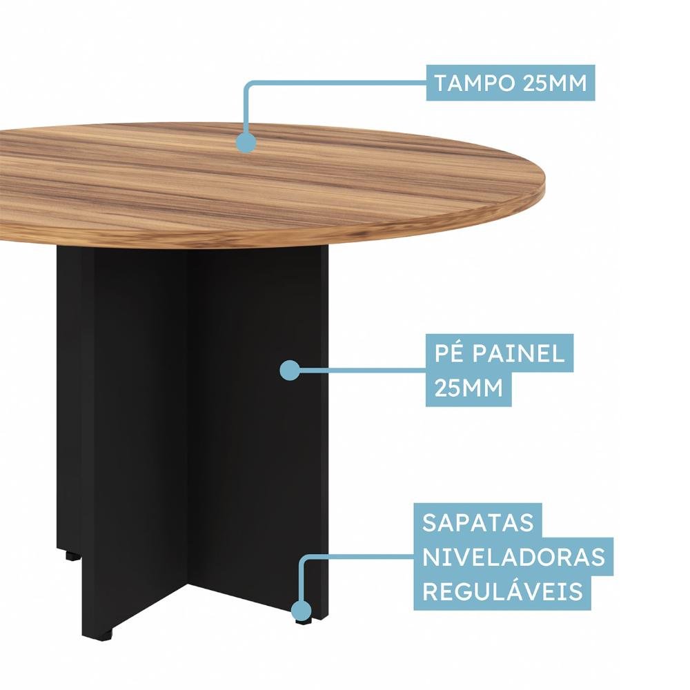 Mesa de Reunião Redonda 1,20m Pés Painel Nogal Pr F5 Office Cor:nogal com Preto - 5