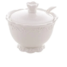 Açucareiro Porcelana Com Tampa E Colher Alto Relevo Branco 10,5x9,5 - 5