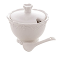 Ver imagem 1 de Açucareiro Porcelana com Tampa e Colher Alto Relevo Branco 10,5x9,5