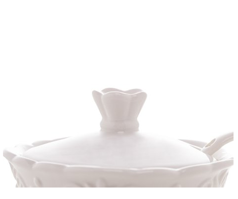 Açucareiro Porcelana Com Tampa E Colher Alto Relevo Branco 10,5x9,5 - 6