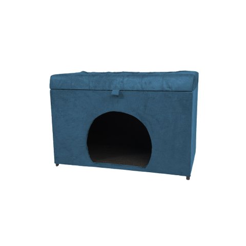 Puff Pet Baú Estofado para Cachorro e Gato - Azul Aço