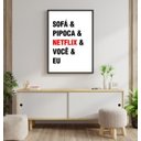Ver imagem 1 de Quadro Sofá, Pipoca, Netflix, Você, Eu 24x18cm - com vidro:Madeira preta