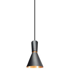 PENDENTE MALIBU CONE PRETO C/ COBRE Enerlux 5 Metros