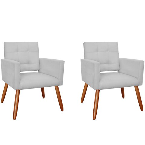 Kit 2 Poltronas Decorativa Camila Couro Branco Pés Madeira Ms Decor
