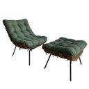 Ver imagem 1 de Poltrona Costela Linho Verde Estofada Adao com Puff Luxo