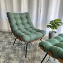 Ver imagem 2 de Poltrona Costela Linho Verde Estofada Adao com Puff Luxo