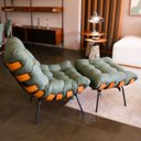 Ver imagem 4 de Poltrona Costela Linho Verde Estofada Adao com Puff Luxo