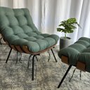 Ver imagem 3 de Poltrona Costela Linho Verde Estofada Adao com Puff Luxo