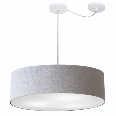 Lustre Pendente Cilíndrico com Desvio Md-4265 Cúpula em Tecido 60x15cm Rustico Cinza - Bivolt