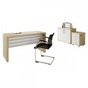 Ver imagem 1 de Escritório Completo Tamburato 2 Portas 3 Gavetas Carvalho/Branco - Artany Móveis