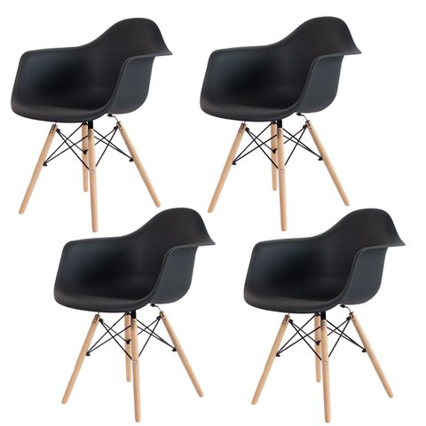 Kit 4 Poltronas Decorativas Charles Eames Eiffel 132pp Cor:preto