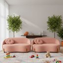 Ver imagem 1 de Kit 02 Sofás Orgânicos 2 Lugares C/2 Almofadas Curvo Sala Recepção Amsterdã Boucle Rosa - Montanari'